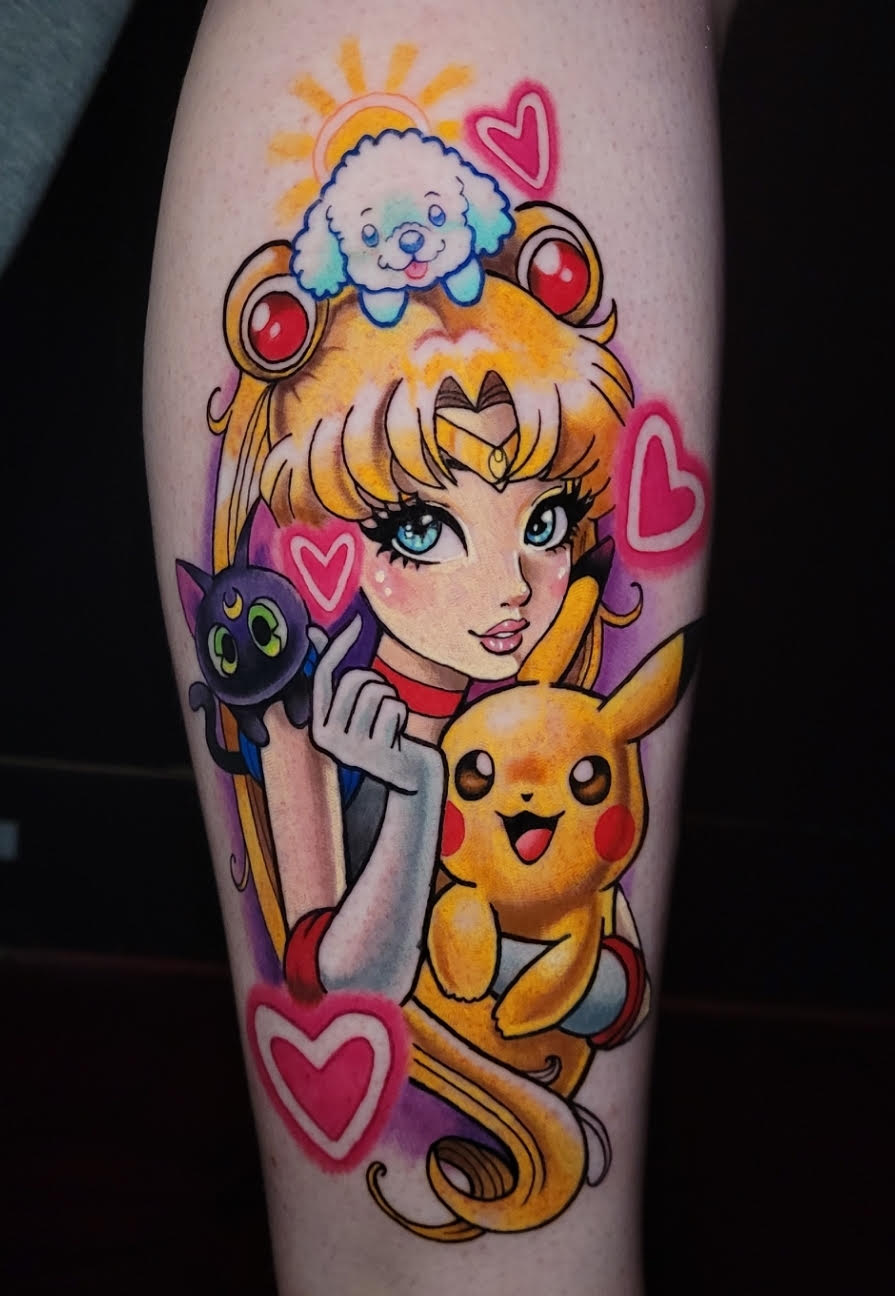 Kawaii Sailor Moon and Pikachu tattoo by Devilish Sherry at Modified Tattoo Gallery